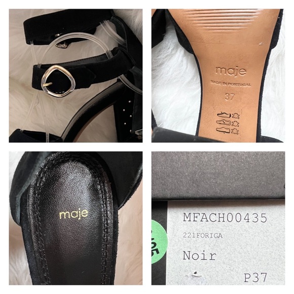 New! MAJE Paris Studded Block Heel Suede Sandals - Picture 11 of 12